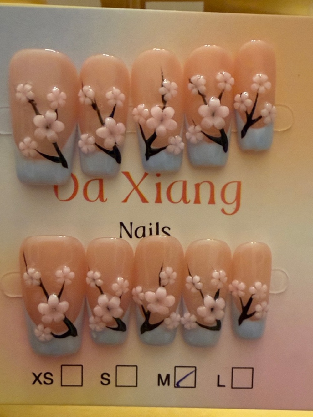 Blue & Pink Floral handmade Press-On Nails - Medium